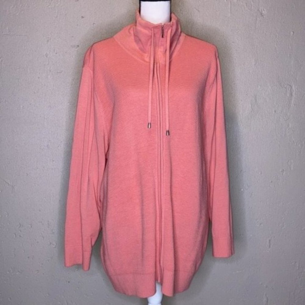 CJ BANKS  3X GORGEOUS SALMON FULL ZIP RIBBED SWEATER EUC